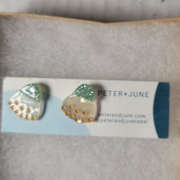 Peter + June Glittery Green & Pearl White Resin Holiday Halloween Stud Earrings - Picture 4 of 4